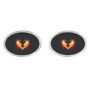 Angel Fire Heart with Wings Cufflinks