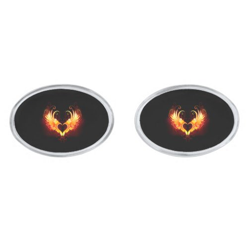 Angel Fire Heart with Wings Cufflinks