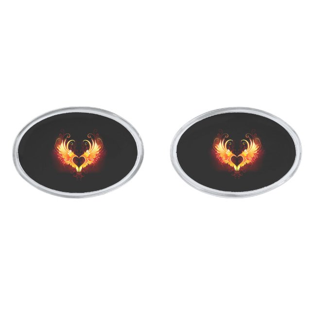 Angel Fire Heart with Wings Cufflinks (Front)