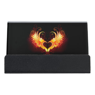 Angel Fire Heart with Wings Desk Business Card Holder