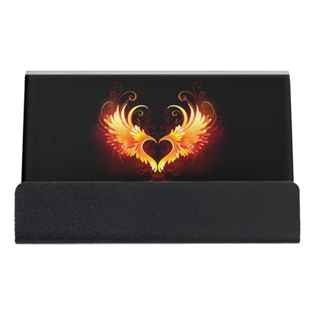 Angel Fire Heart with Wings Desk Business Card Holder (Front)