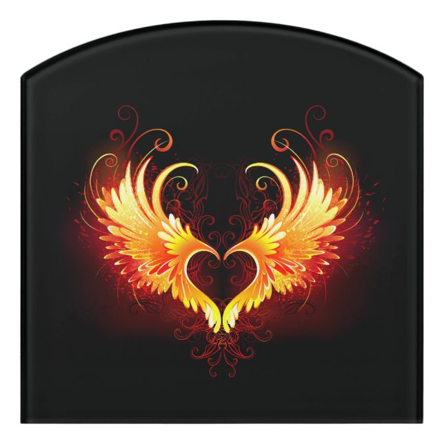 Angel Fire Heart with Wings Door Sign (Contour Front)