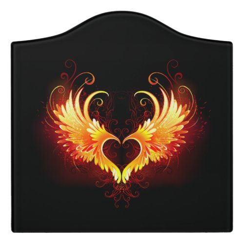 Angel Fire Heart with Wings Door Sign