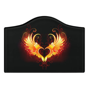 Angel Fire Heart with Wings Door Sign