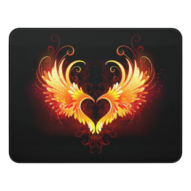 Angel Fire Heart with Wings Door Sign (Contemporary Front)