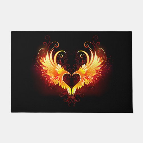 Angel Fire Heart with Wings Doormat