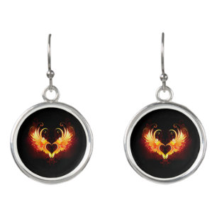 Angel Fire Heart with Wings Earrings