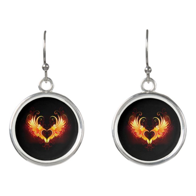 Angel Fire Heart with Wings Earrings (Front)