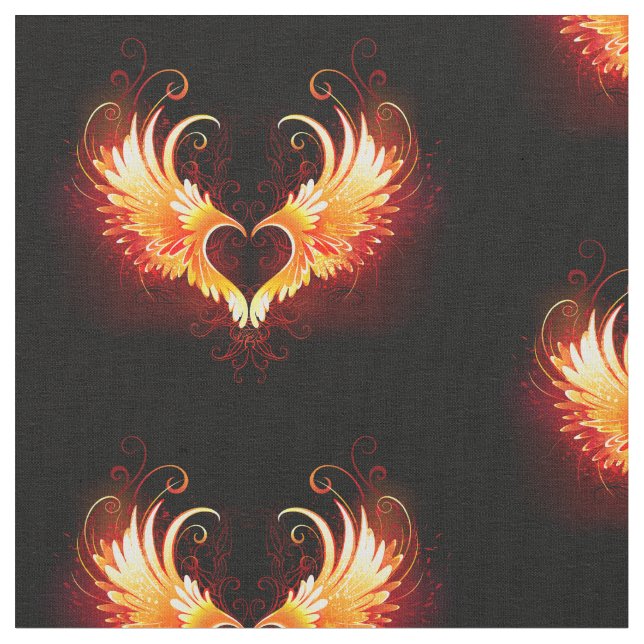 Angel Fire Heart with Wings Fabric (Close Up)
