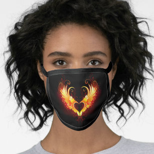 Angel Fire Heart with Wings Face Mask