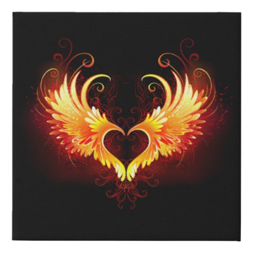 Angel Fire Heart with Wings Faux Canvas Print