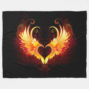 Angel Fire Heart with Wings Fleece Blanket