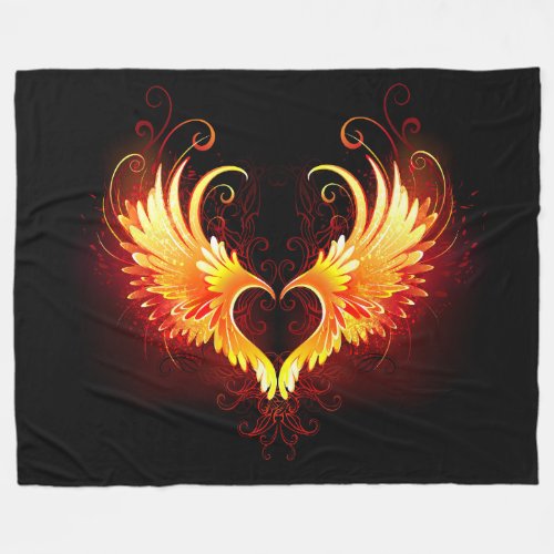 Angel Fire Heart with Wings Fleece Blanket