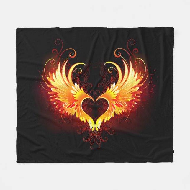Angel Fire Heart with Wings Fleece Blanket (Front (Horizontal))