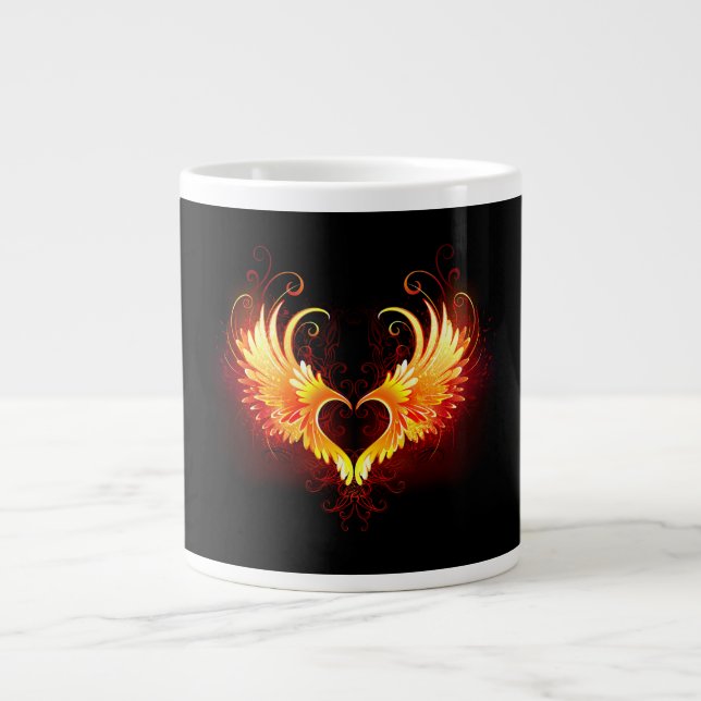 Angel Fire Heart with Wings Giant Coffee Mug (Front)