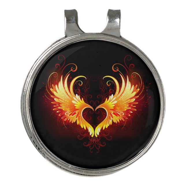 Angel Fire Heart with Wings Golf Hat Clip (Front)