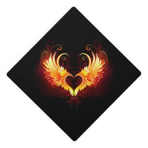 Angel Fire Heart with Wings Graduation Cap Topper