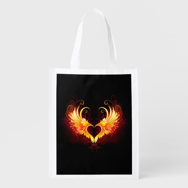 Angel Fire Heart with Wings Grocery Bag (Front)