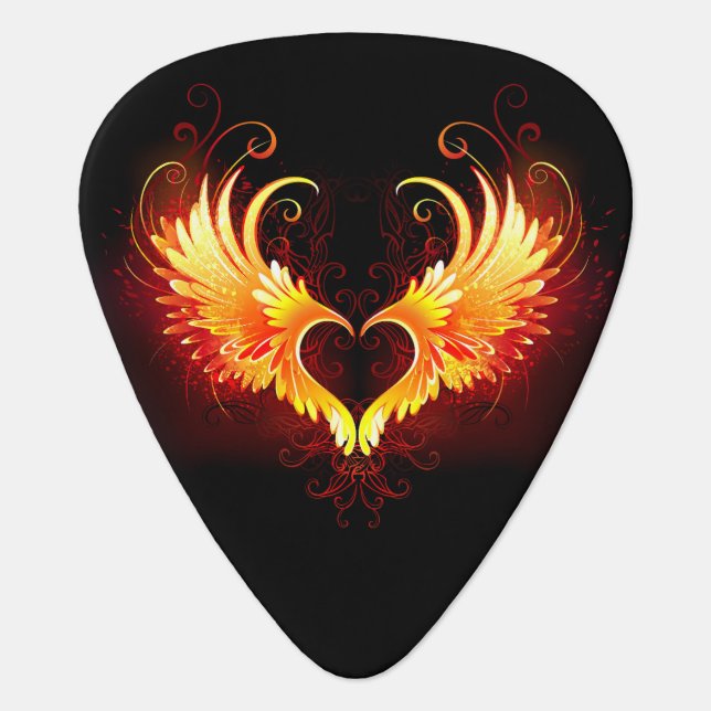 Angel Fire Heart with Wings Guitar Pick (Front)