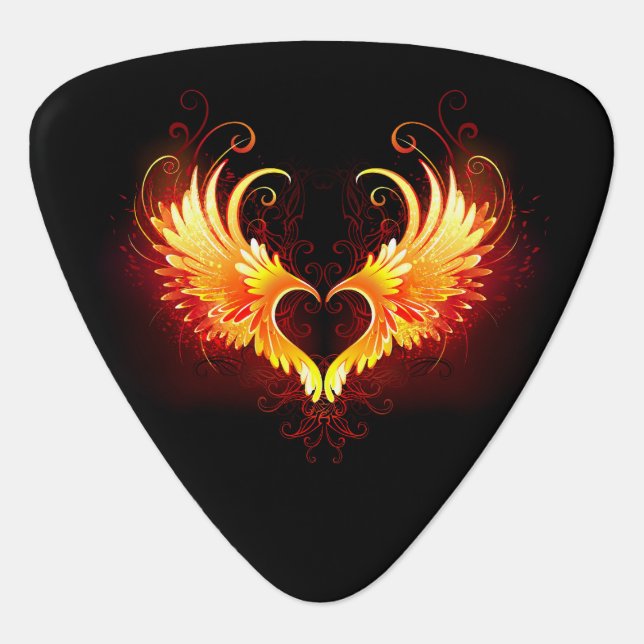 Angel Fire Heart with Wings Guitar Pick (Front)