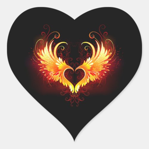 Angel Fire Heart with Wings Heart Sticker
