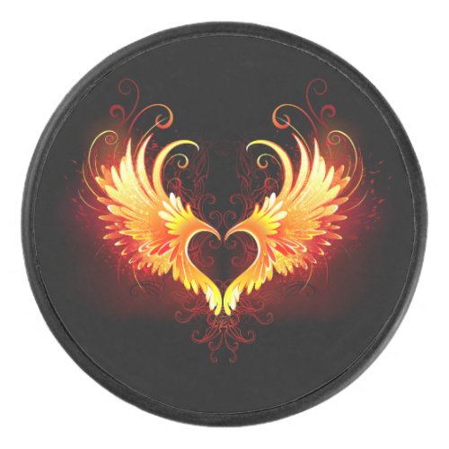Angel Fire Heart with Wings Hockey Puck