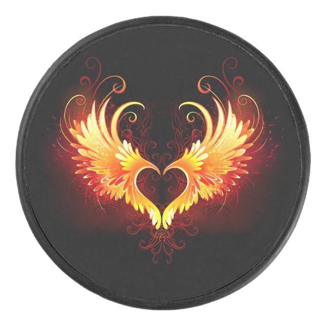 Angel Fire Heart with Wings Hockey Puck (Front)