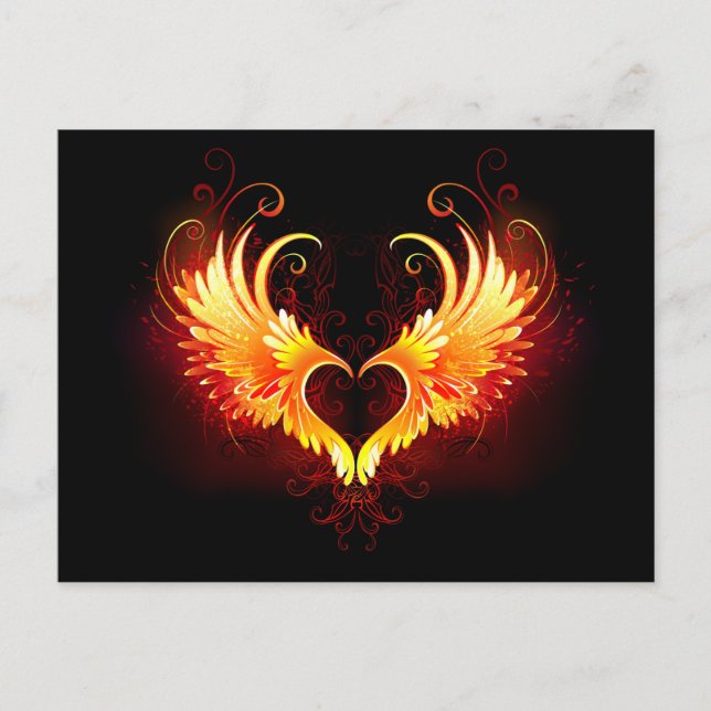 Angel Fire Heart with Wings Holiday Postcard (Front)