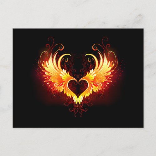 Angel Fire Heart with Wings Invitation Postcard