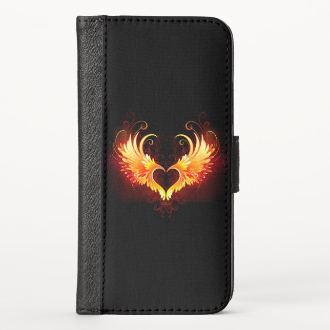 Angel Fire Heart with Wings iPhone Wallet Case (Front)