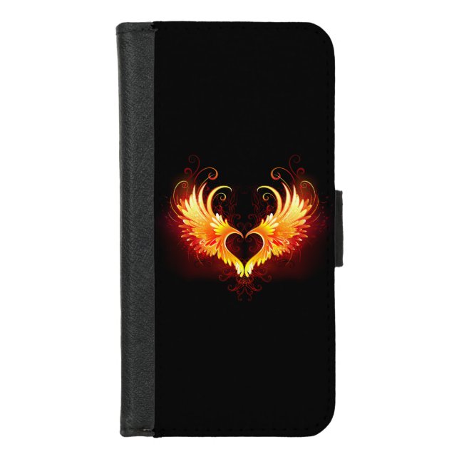 Angel Fire Heart with Wings iPhone Wallet Case (Front)