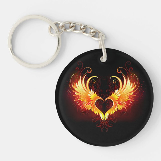Angel Fire Heart with Wings Keychain (Front)