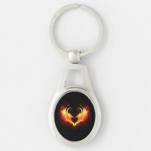 Angel Fire Heart with Wings Keychain