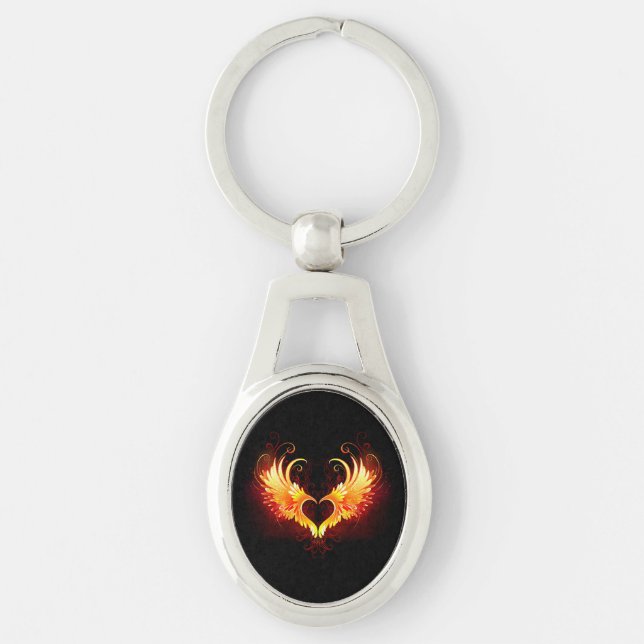 Angel Fire Heart with Wings Keychain (Front)