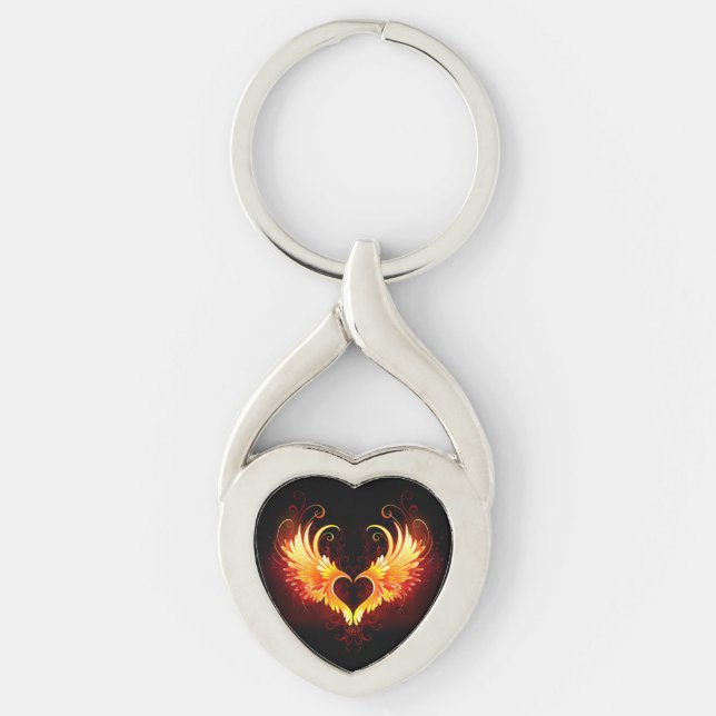 Angel Fire Heart with Wings Keychain (Front)