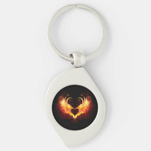 Angel Fire Heart with Wings Keychain