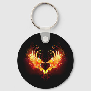Angel Fire Heart with Wings Keychain