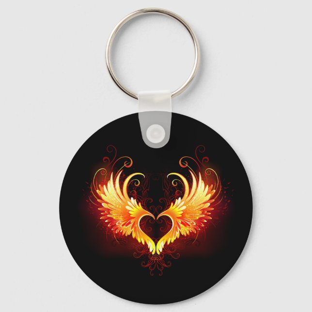 Angel Fire Heart with Wings Keychain (Front)