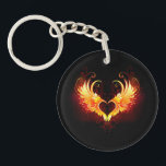 Angel Fire Heart with Wings Keychain<br><div class="desc">Angel fire heart with flaming wings on black background.</div>