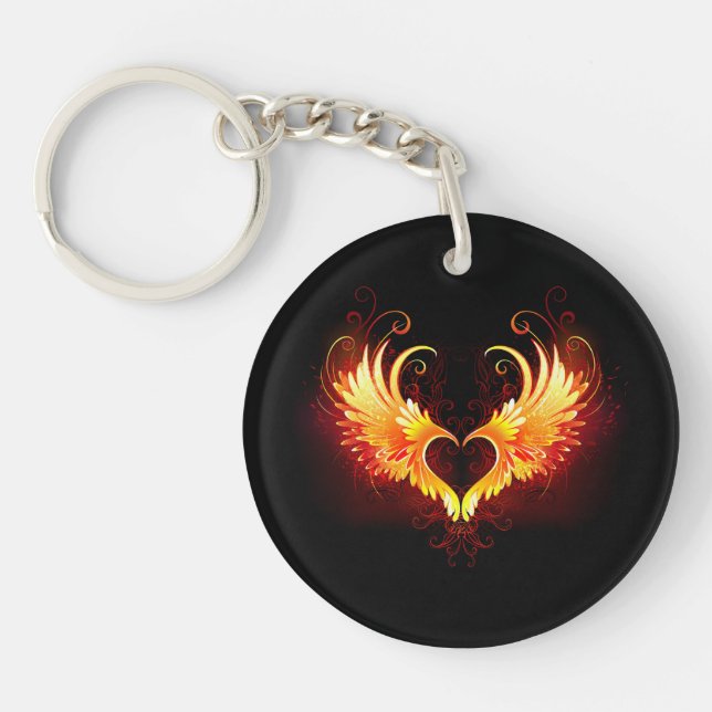 Angel Fire Heart with Wings Keychain (Front)