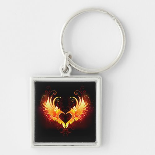 Angel Fire Heart with Wings Keychain