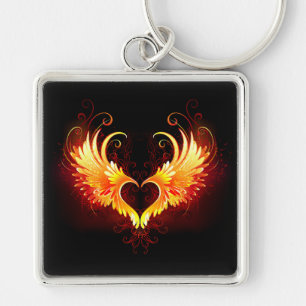 Angel Fire Heart with Wings Keychain