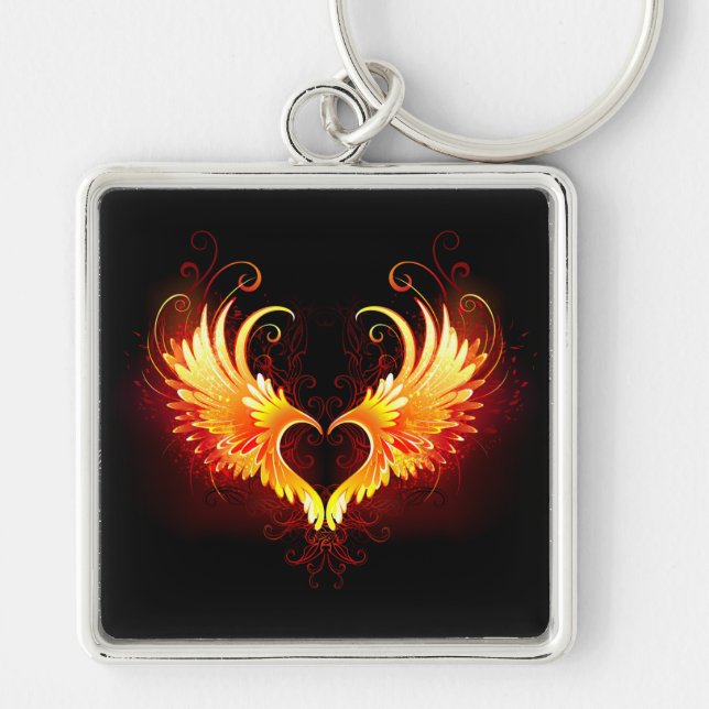 Angel Fire Heart with Wings Keychain (Front)