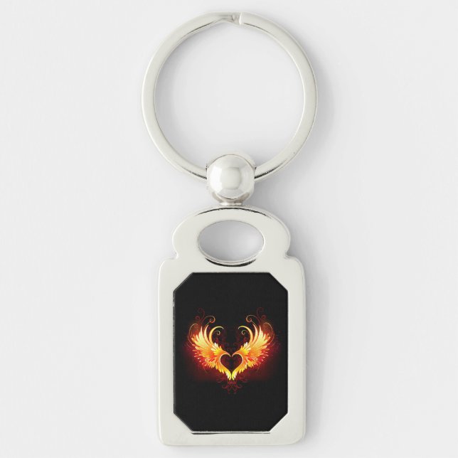 Angel Fire Heart with Wings Keychain (Front)