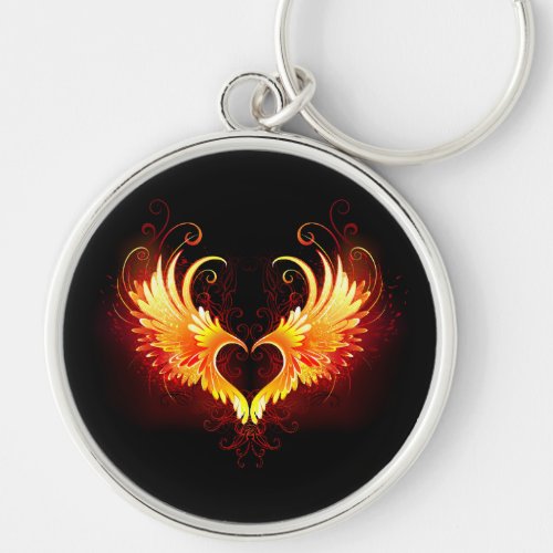 Angel Fire Heart with Wings Keychain