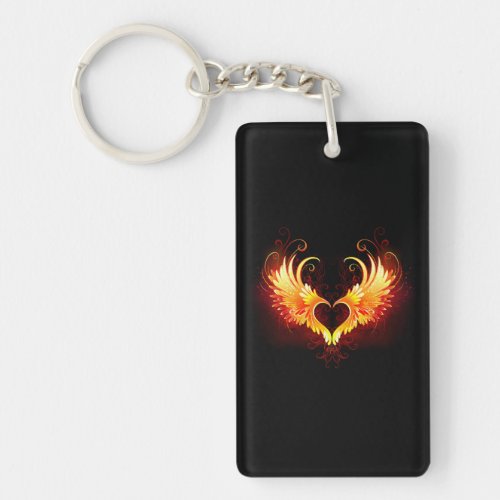 Angel Fire Heart with Wings Keychain