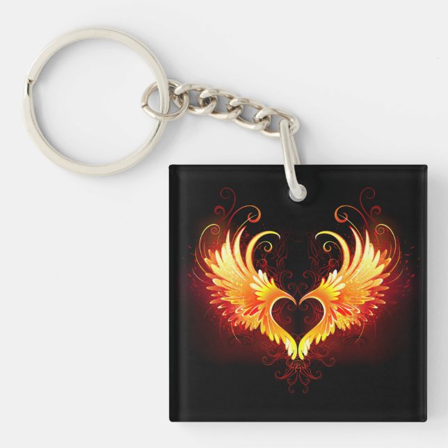 Angel Fire Heart with Wings Keychain (Front)