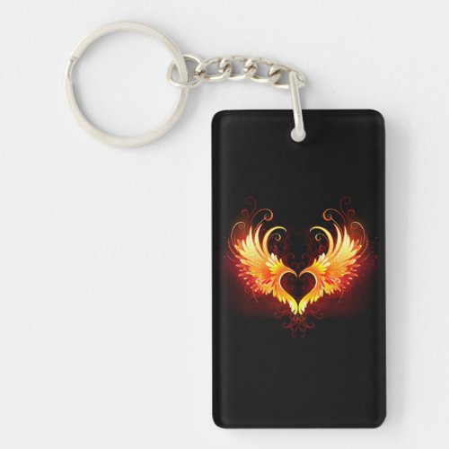 Angel Fire Heart with Wings Keychain