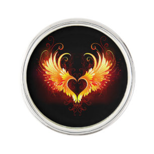 Angel Fire Heart with Wings Lapel Pin