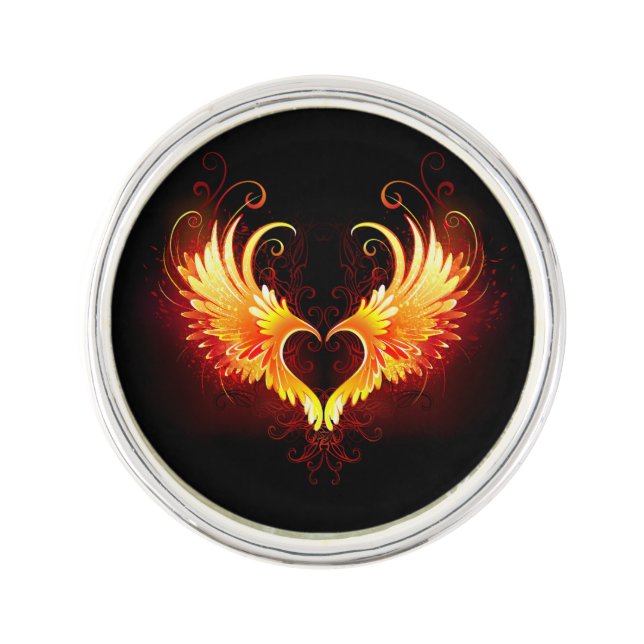 Angel Fire Heart with Wings Lapel Pin (Front)